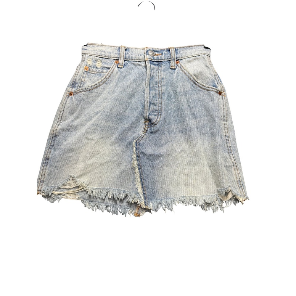 We The Free Denim Skirt Women 24 Light Blue Good Distressed Frayed Hem Mini